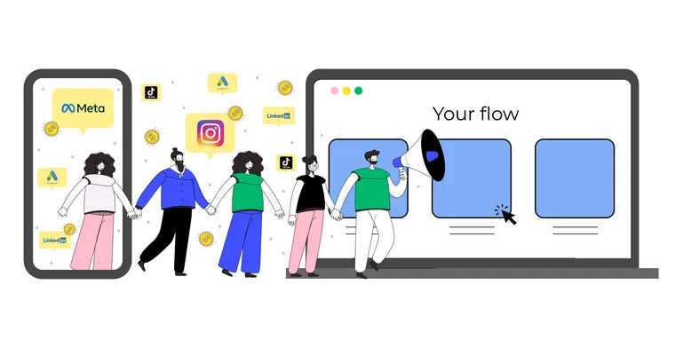 illustration of flow receiving traffic through ads