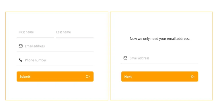 An example of an A/B Test for a contact form, one containing all information at once, the other being split