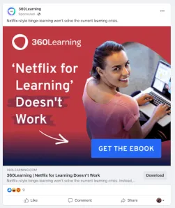 Meta Ad showing a smiling girl working at her laptop