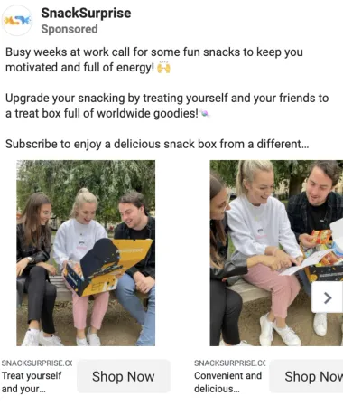 Screenshot of a Meta Ad by SnackSurprise