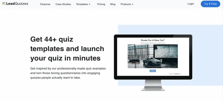 Screenshot of Leadquizzes' homepage