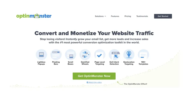 Screenshot of Optinmonster's homepage