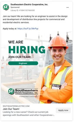Meta Ad of a Recruiting agency promoting an open position