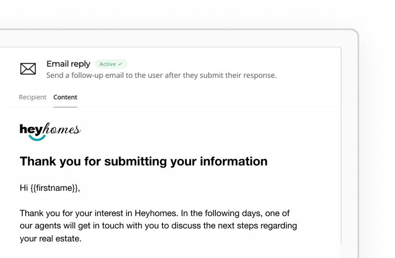 Heyflow screenshot - automatic email reply