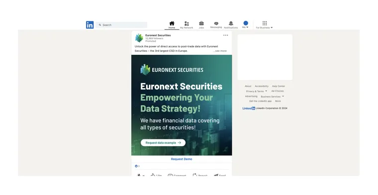 Screenshot showing an ad inside a LinkedIn feed 
