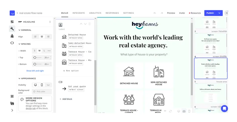 screenshot showing Heyflow's builder
