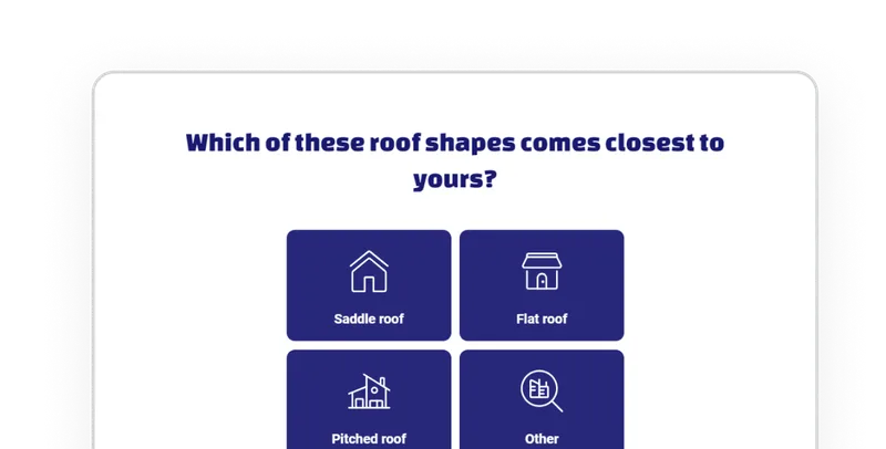 Screenshot of a flow with a question about roof shapes